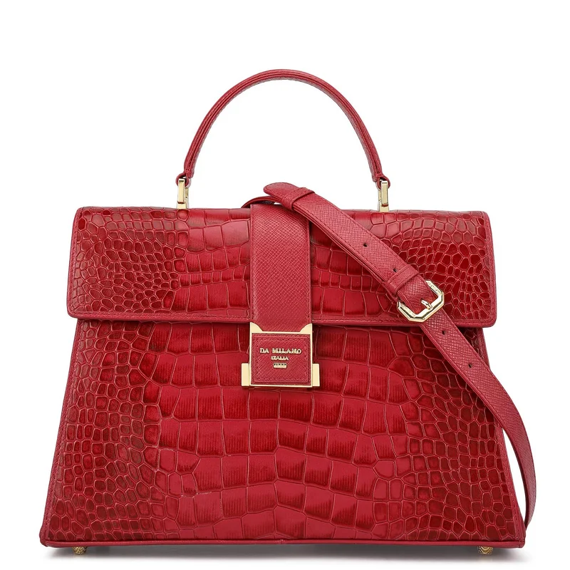 Da Milano Medium Croco Leather Satchel - Plumberry